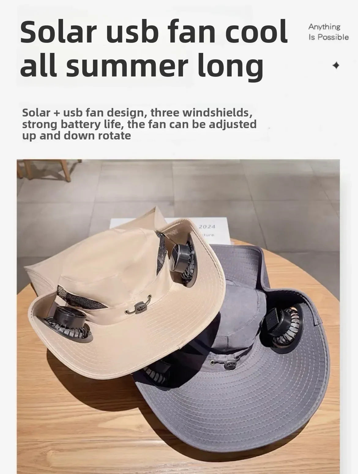 Wide Brim Solar Fan Hat With Dual Fans