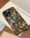 Cute Cartoon Embroidery Effect Ghost Flower Phone Case For iPhone 16 15 Pro Max Plus Double-deck Cover Protection Funda