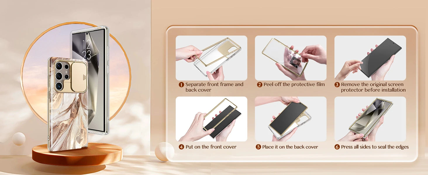 Marble Pattern Design for Samsung Galaxy S24 Ultra Case Built-in Screen Protector Shockproof Slim Fashion Women's Phone Case