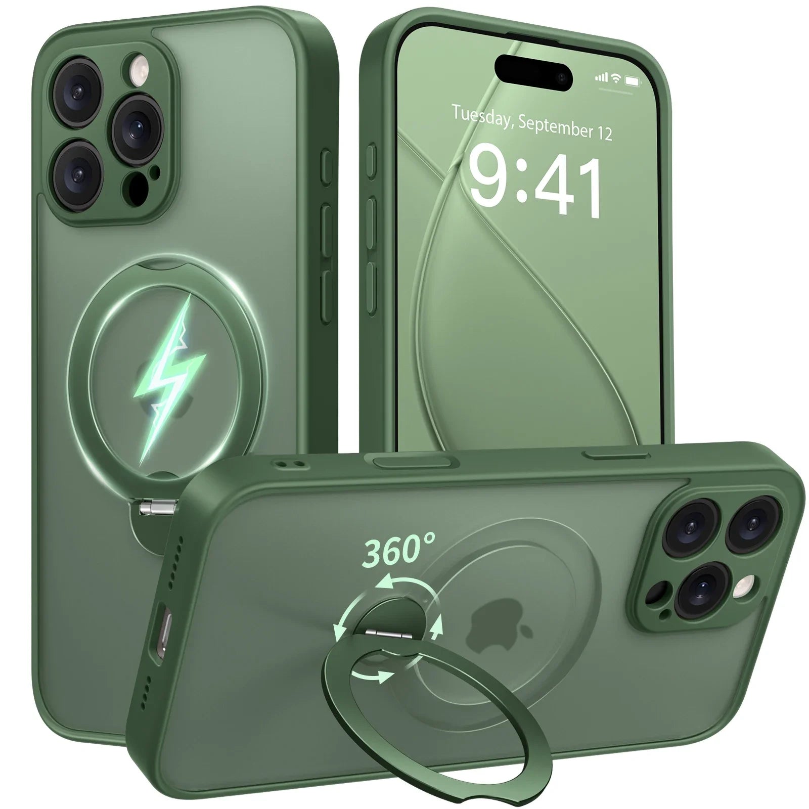 Luxury Magsafe Matte Phone Case For iPhone 16 Pro Max with  Rotatable Ring Stand Camera Lens Protection Shockproof Case