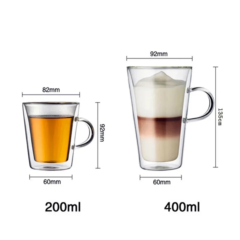 200ml 400ml Heat Resistance Double Wall Glass Cappuccino Coffee Mug With Handle Tea Milk Juice Cup Water Beer Mug Drinkware