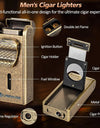 Leather Cigar Humidor with Cigar Lighter,Built-in Straight Cigar Cutter and Cigar Punch,Humidifier and Cedar Tray