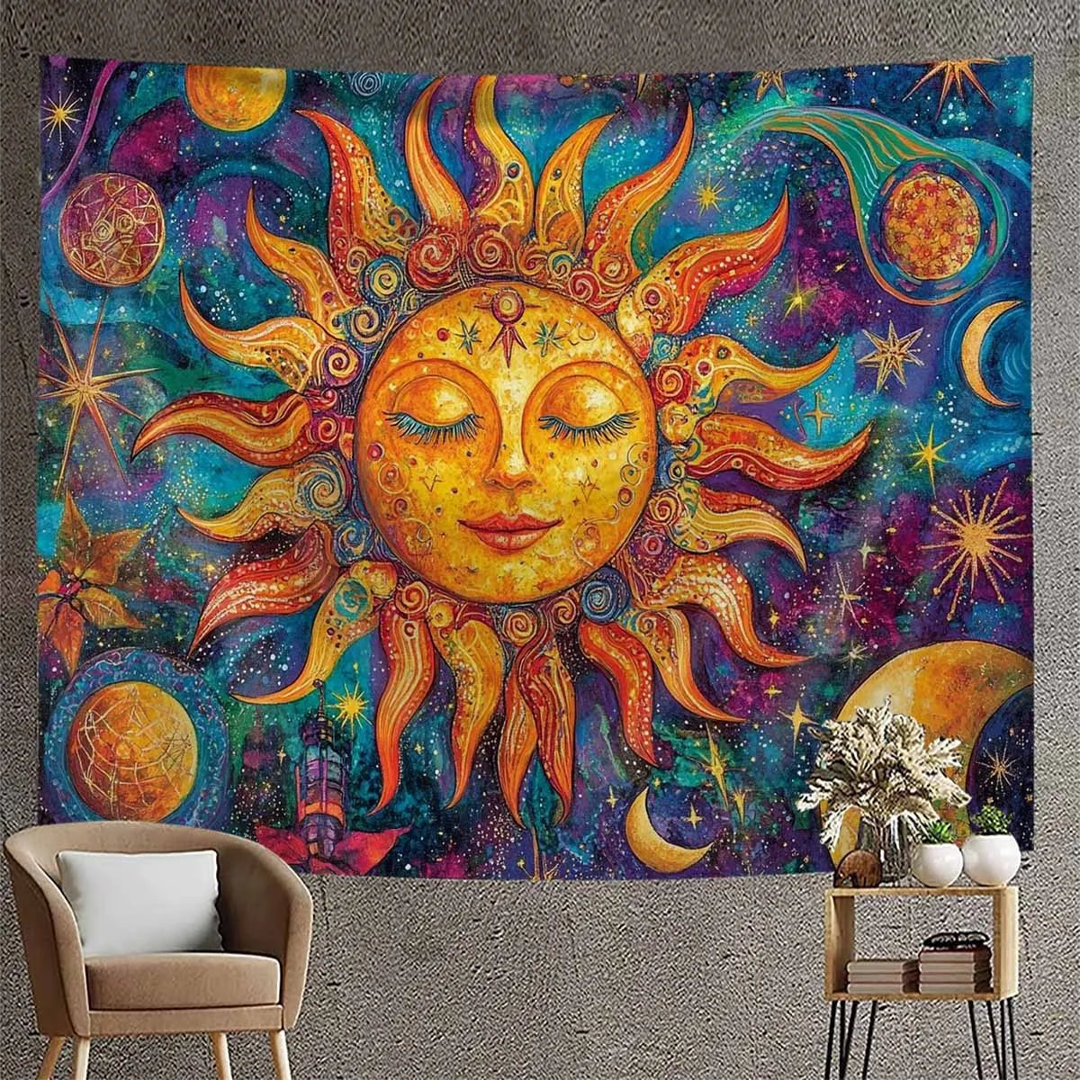 Cosmic Sunlight Glow-in-the-Dark Tapestry Nebula Bedroom Headboard Backdrop Healing Living Room Spiritual Space Decor