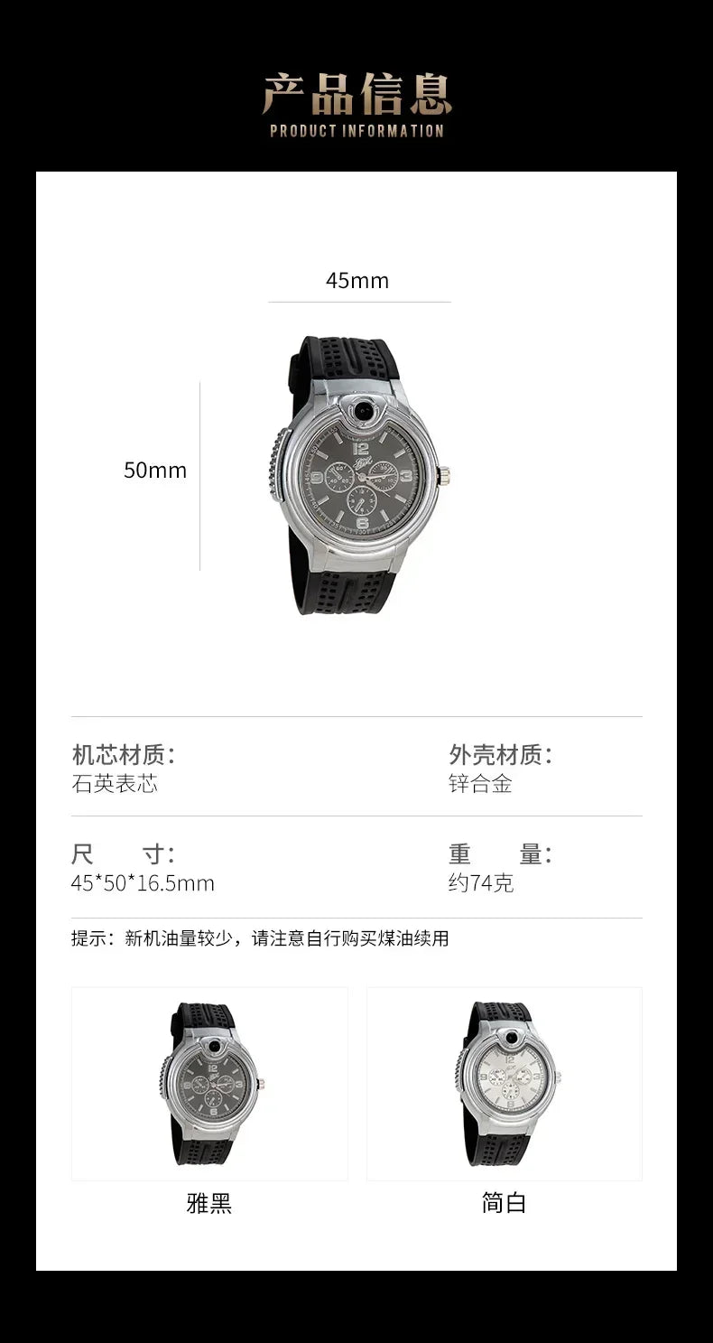 Outdoor Watch Inflatable Lighter Fashion Metal Gas Windproof Portable Open Flame Lighter Smoking Cool Personality Gift 2025 New