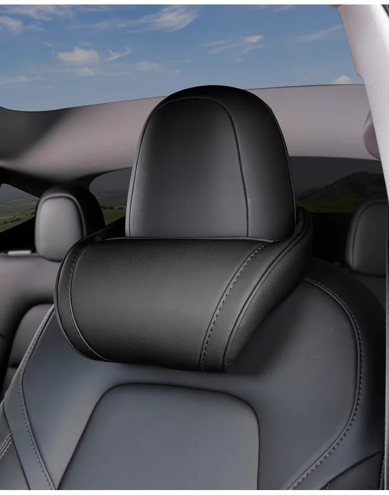 Memory Foam Car Neck Pillow for Tesla Model 3 Y X S PU Leather Headrest Support