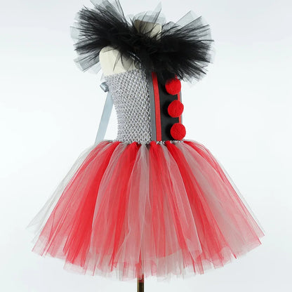 Scary Clown Costume for Girls Horror Halloween Tutu Dress Outfit Creepy Killer Clowns Costumes Kids Carnival Party Tulle Dresses