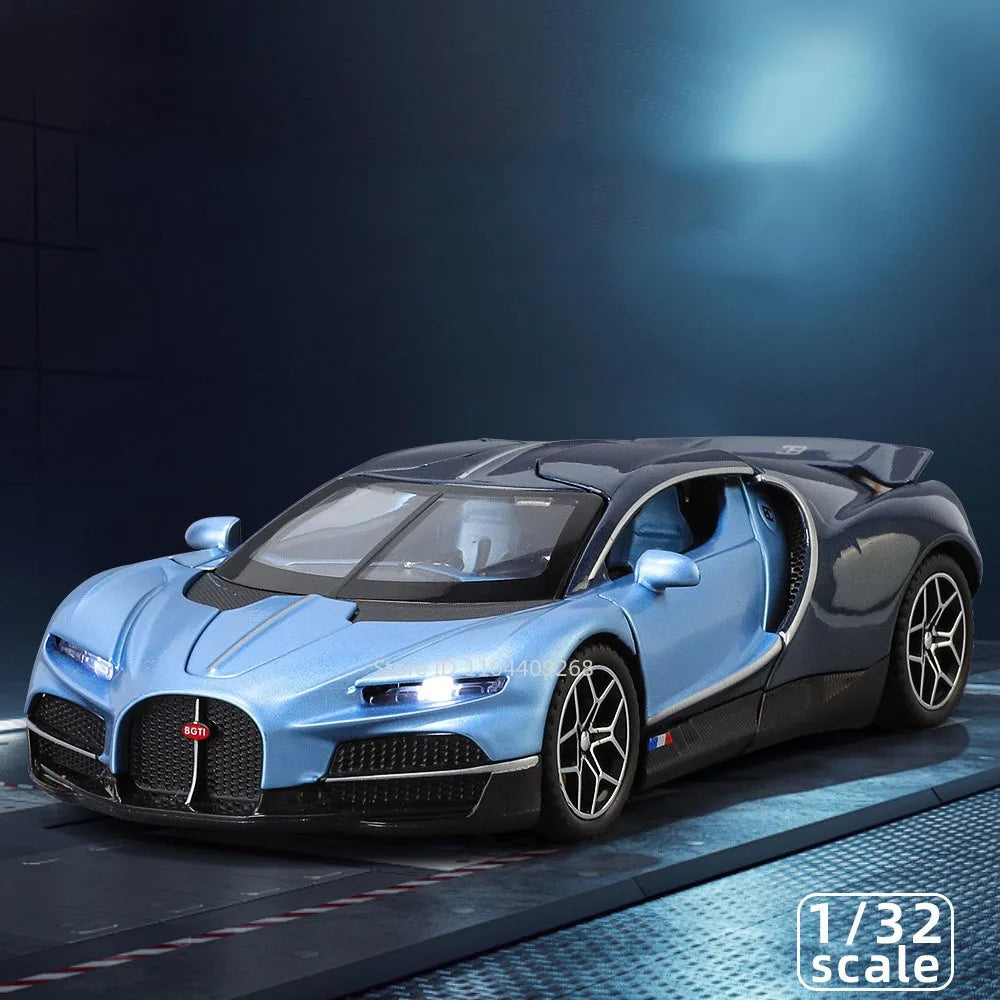 1:32 Scale Tourbillon Chiron Toy Sports Car Model Diecast Metal Sound Light Pull Back Simulation Vehicle Models Ornaments Gift