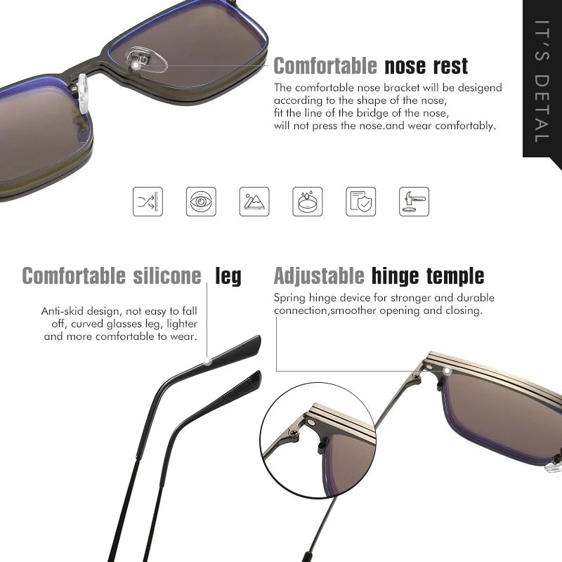 3 In 1 Magnetic Clip On Polarized Sunglasses UV400 Anti Blue Light Night Vision Glasses for Men Women