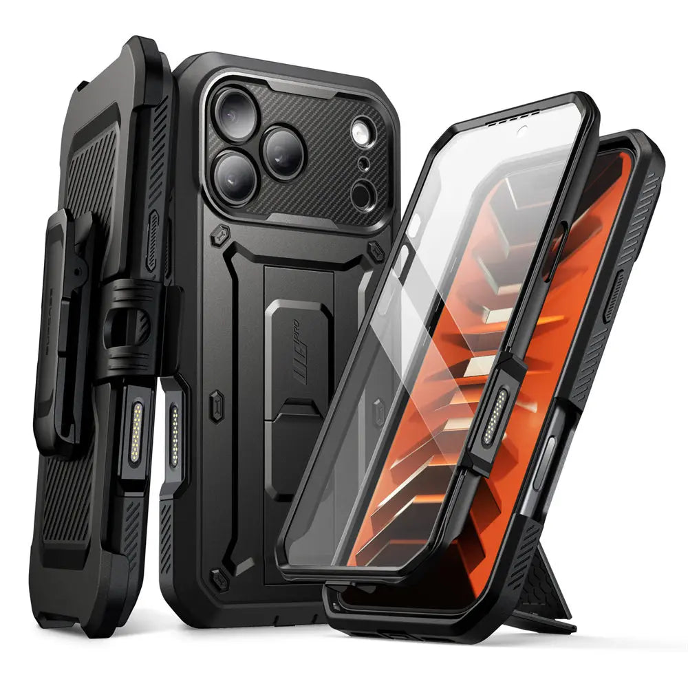 Full Body Rugged Phone Case with Built In Screen Protector and Belt Clip Holster for iPhone 17 Pro Max and iPhone 18 Pro Max