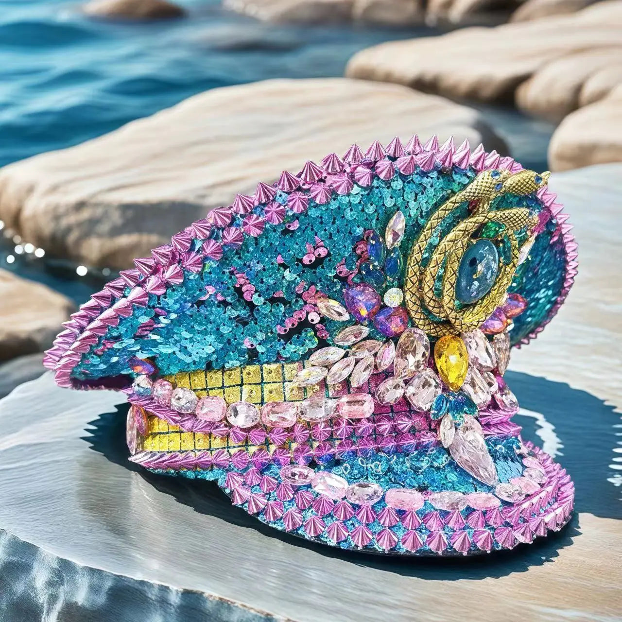 Bling Captain Hat Rhinestone Captains Hat for Men Handmade Steampunk Hat Burning Man Ramadan Masquerade HongLuan Summer Cap