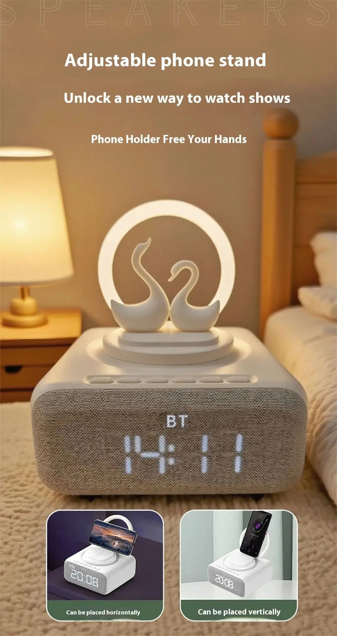 Wireless Bluetooth 5.0 Speaker Multi functional Mobile Wireless Charging Creative Swan Night Light Bluetooth Audio Player
