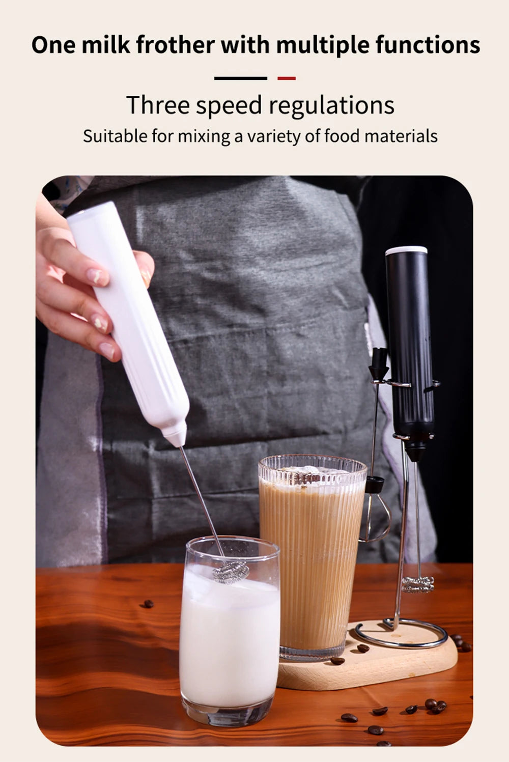 Electric Milk Frother USB Rechargeable Wireless Milk Foamer Coffee Whisk Mixer Egg Beater Mini Frother Handle Stirrer 3 Speeds
