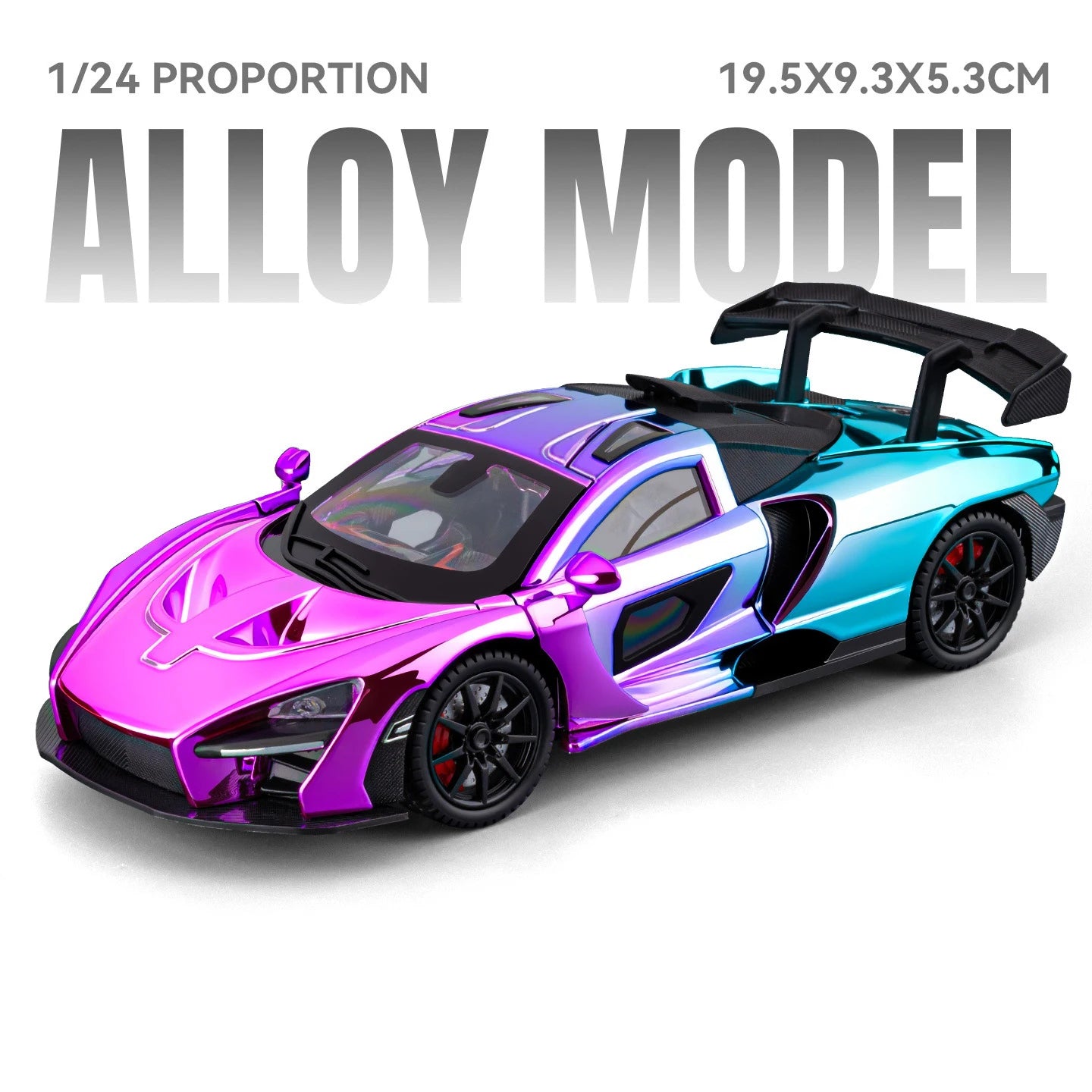 1 24 Scale Senna Supercar Diecast Pull Back Model Car with Sound and Light