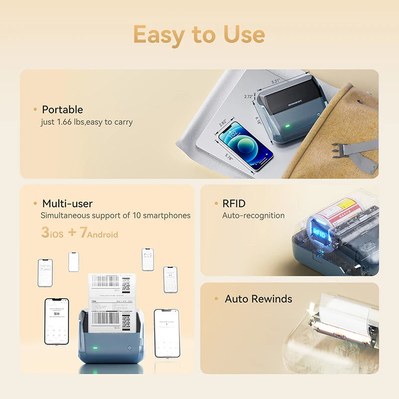 B4 Thermal Label Printer 110mm, Bluetooth Wireless Wide Label Maker, Inkless Barcode & Shipping Label Printer