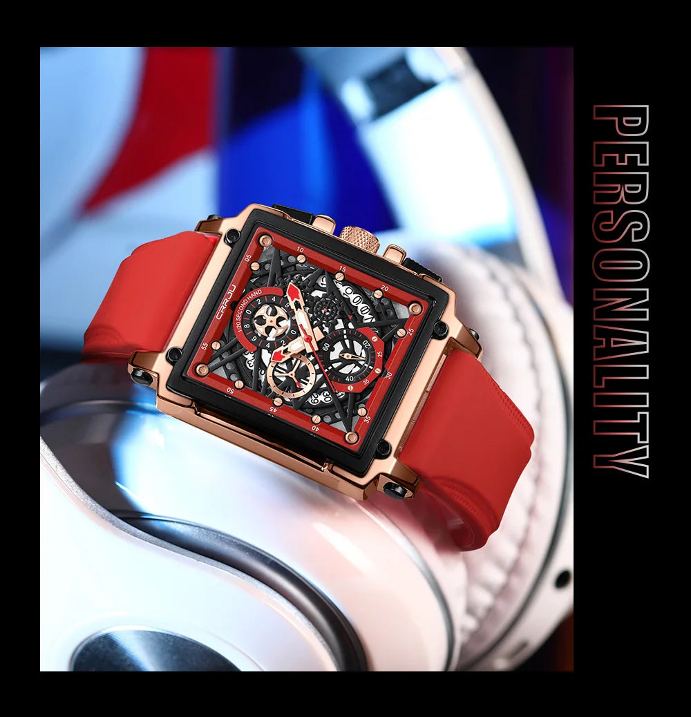 Men's Sports Chronograph Wrist Watch For Men Army Silicone strap Square Quartz Stop Watch Clock Man Relogios Masculino