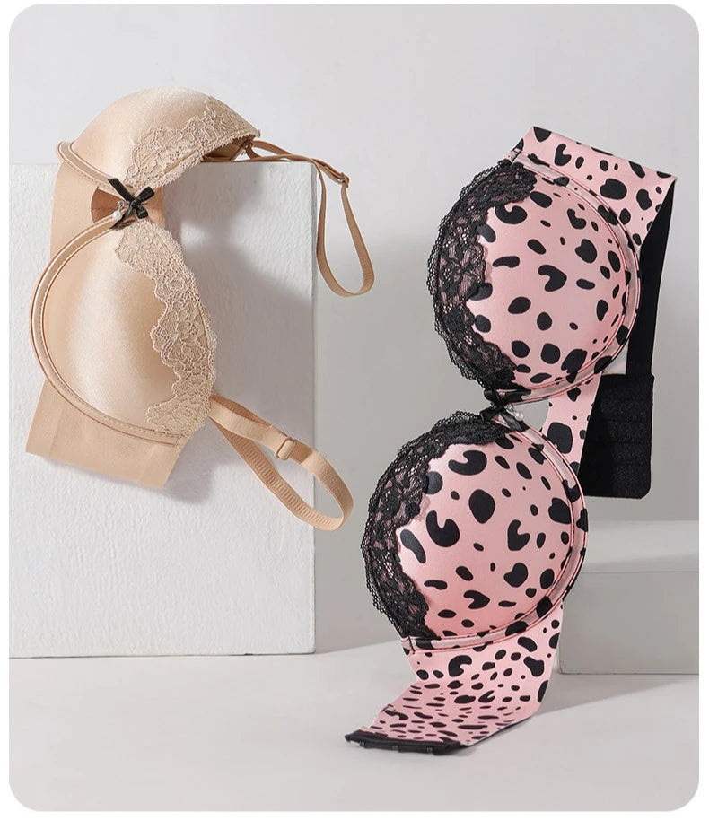 Womens Leopard Print Push Up Underwire Bra
