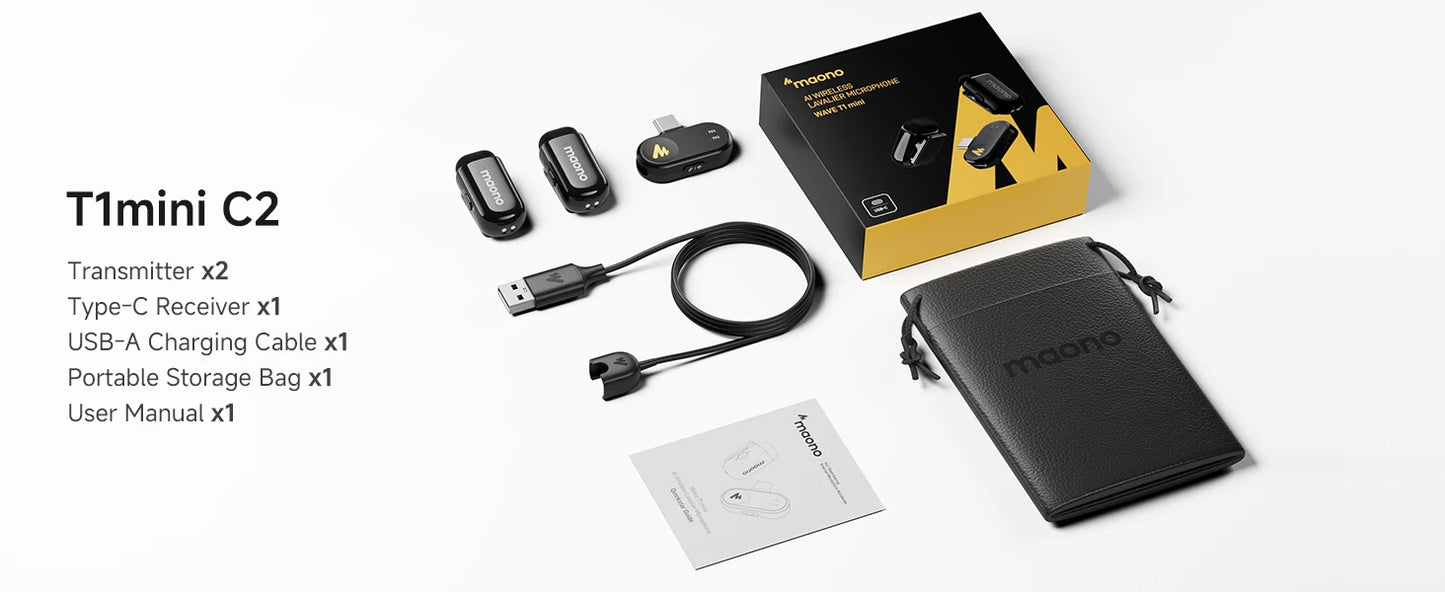 Wireless Lavalier Microphone with AI Noise Cancellation Auto Clipping and App Control