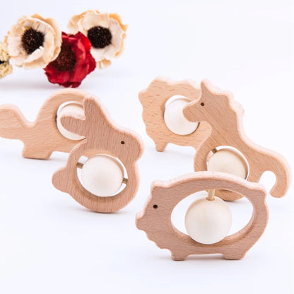 1PC Cute Baby Toys Beech Wooden Animals Dogs Car Cartoon Elephants Montessori Toys For Children Teething Nursing Baby Teethers