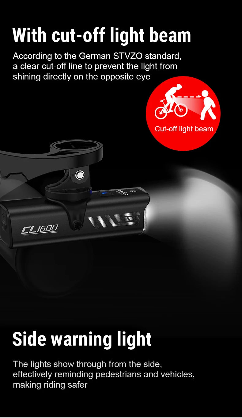 1600LM Bike Light Front Lamp Type-C Rechargeable LED 21700 5000mAh Bicycle Light Waterproof Headlight Bike Accessories
