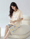 2-Pcs Women’s Cotton Pajama Set – Breathable Short Sleeve Summer Sleepwear with Cute Prints