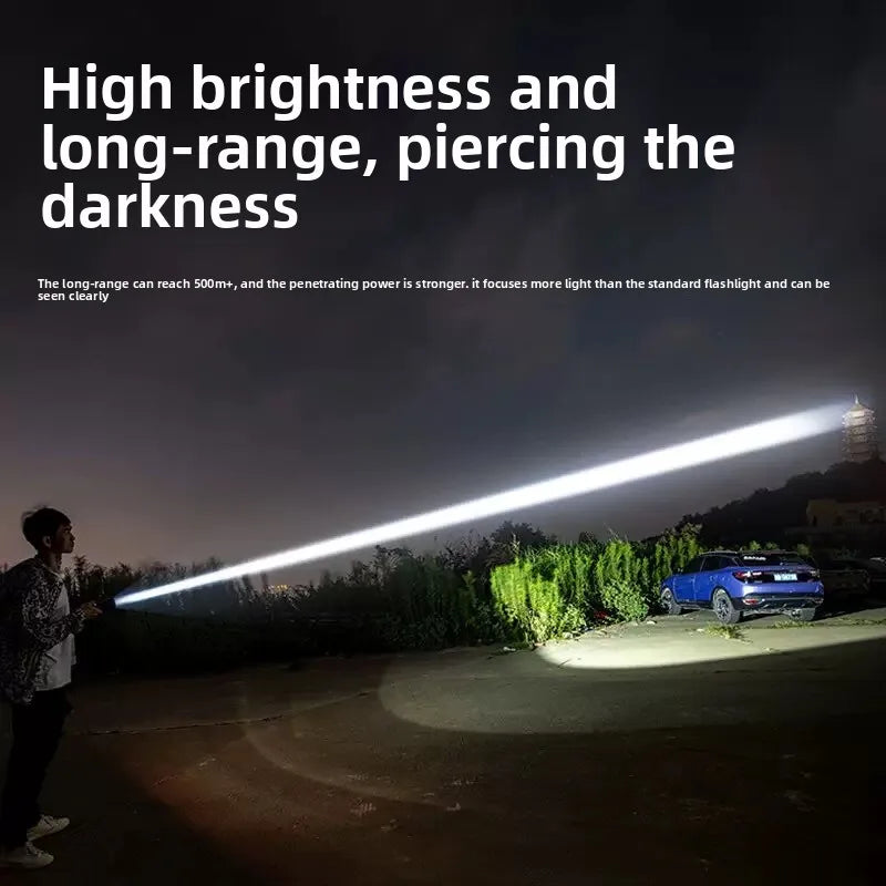 2-in-1 XHP360 High Power Tactical Flashlight Rechargeable Zoom Torch with Camping Light Power Bank Safety Hammer