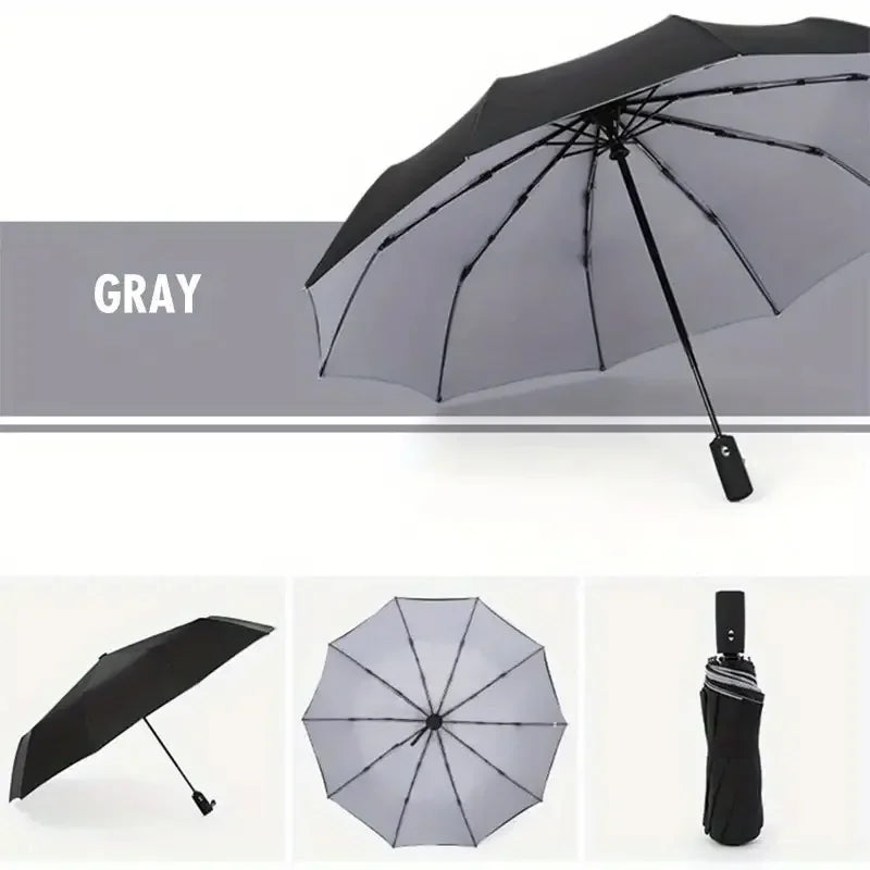 Automatic Folding Umbrella 10 Bone Windproof Sun Rain Protection Business Travel Umbrella