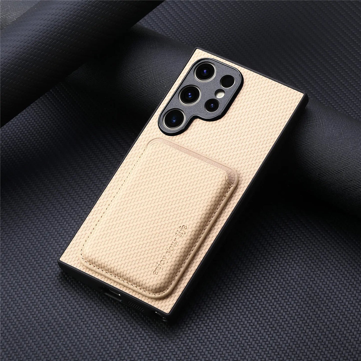 Carbon Fiber Style MagSafe PU Leather Case for Samsung Galaxy S26 / S25 / S24 / S23 Magnetic Card Holder Cover