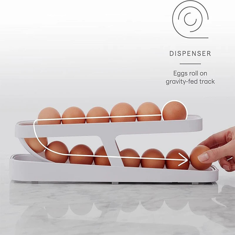Automatic Rolling Egg Holder Rack – Refrigerator Egg Storage Box Kitchen Organizer