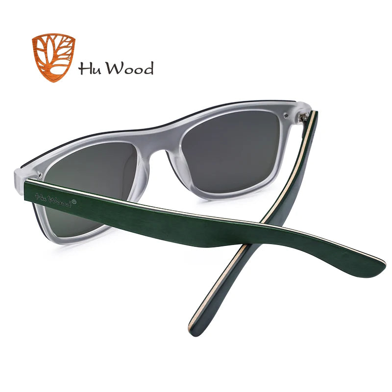 Plastic Frame Sunglasses Wooden Earpieces Rectangle Shades Uv400