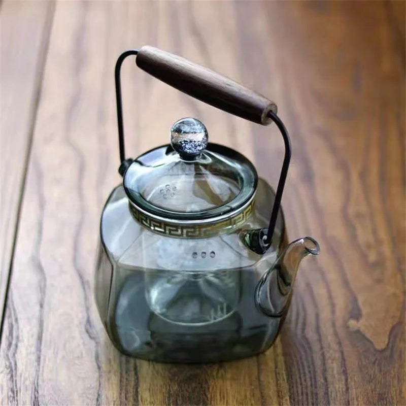 Japanese Square Heat Resistant Glass Teapot Steaming and Boiling Dual-use Lifting Beam Tea Pot Glass Kettle Kung Fu Tea Set