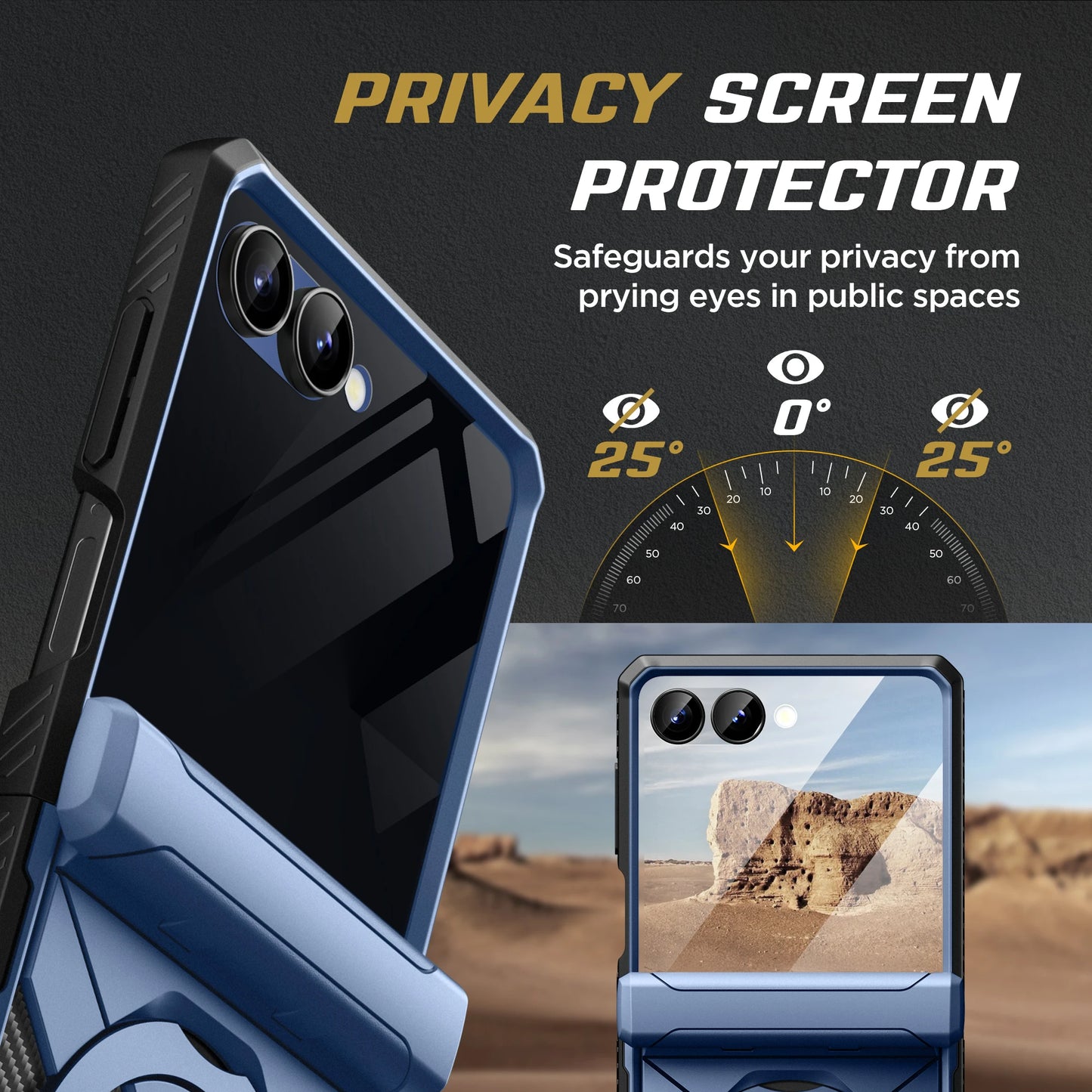 For Samsung Galaxy Z Flip 7 Case with 360° Spin  Ring Stand Built-in Privacy Screen Protector Full-Body Shockproof Cover