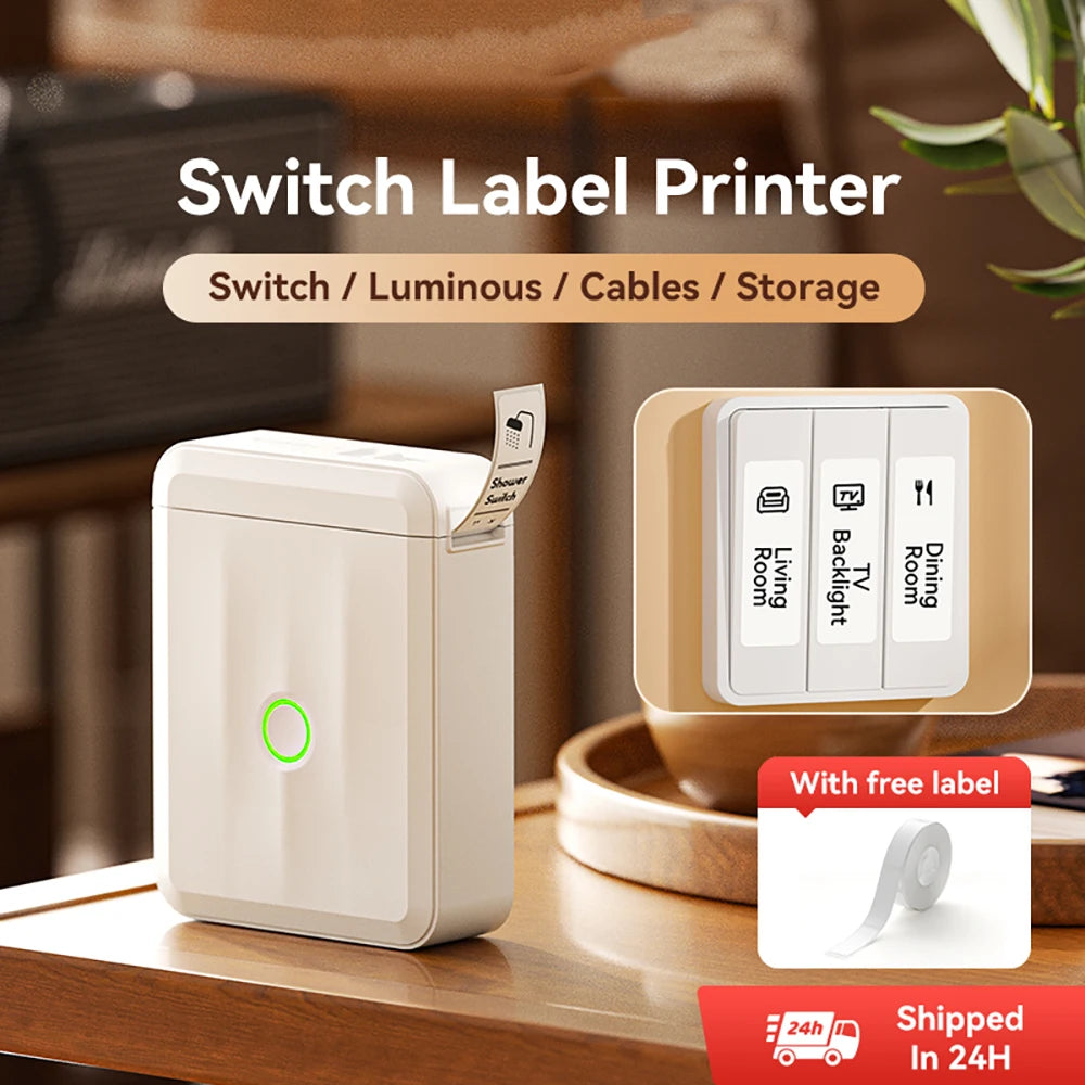 D110 Mini Portable Thermal Label Printer, Bluetooth Wireless Inkless Sticker Maker 12–15mm, Compact Label Machine for Home Organization