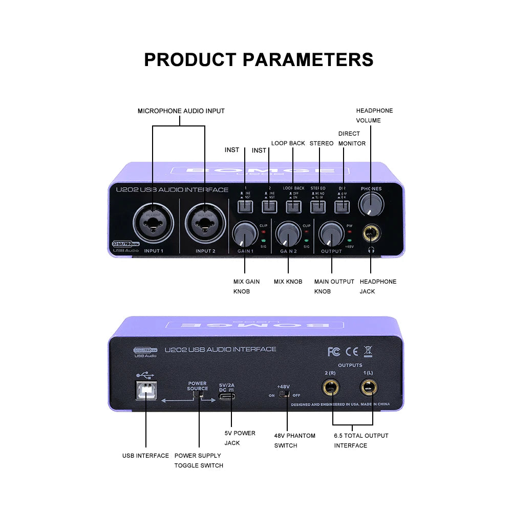 U202P USB Audio Interface with 32 Bit 192kHz Recording and 48V Phantom Power