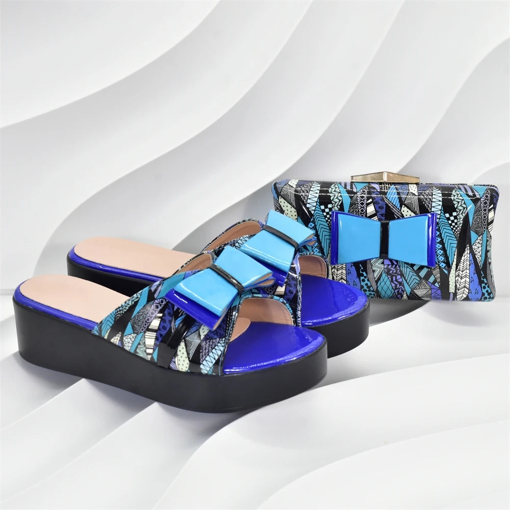 Latest African Shoes and Bags Matching Set Patent Leather Womens Platform Heels Handbags and Shoes Set Mixed Colors Women Pumps