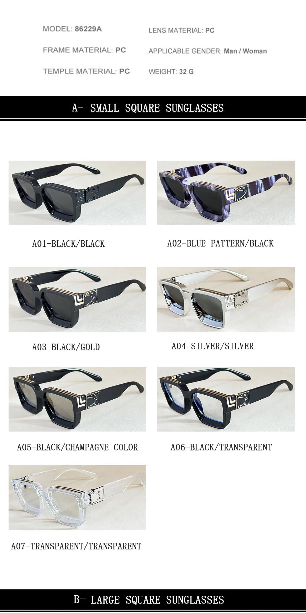 Retro Square Millionaire Sunglasses With UV400 Protection