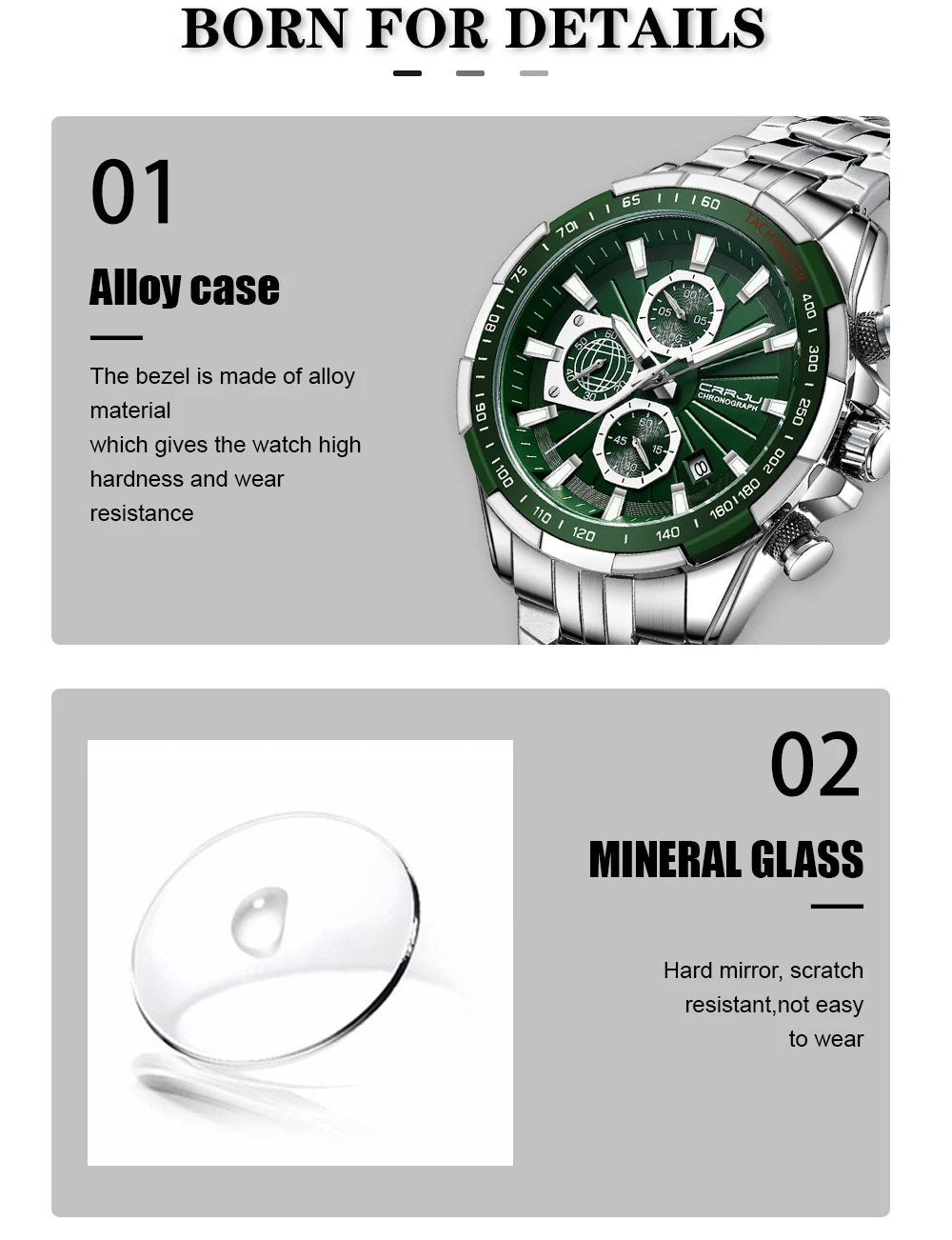 Men's Watches Fashion Business Multifunction Quartz Chronograph with Auto Date and Luminous Hands Relogio Masculino