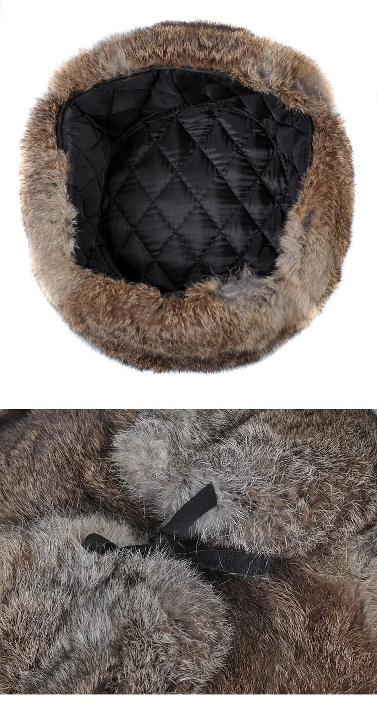 Winter Men Top Real Fur Rabbit Hair Bomber Hat Ear Warm Genuine Marten Head Warm Caps Best Gift For Dad Gorras