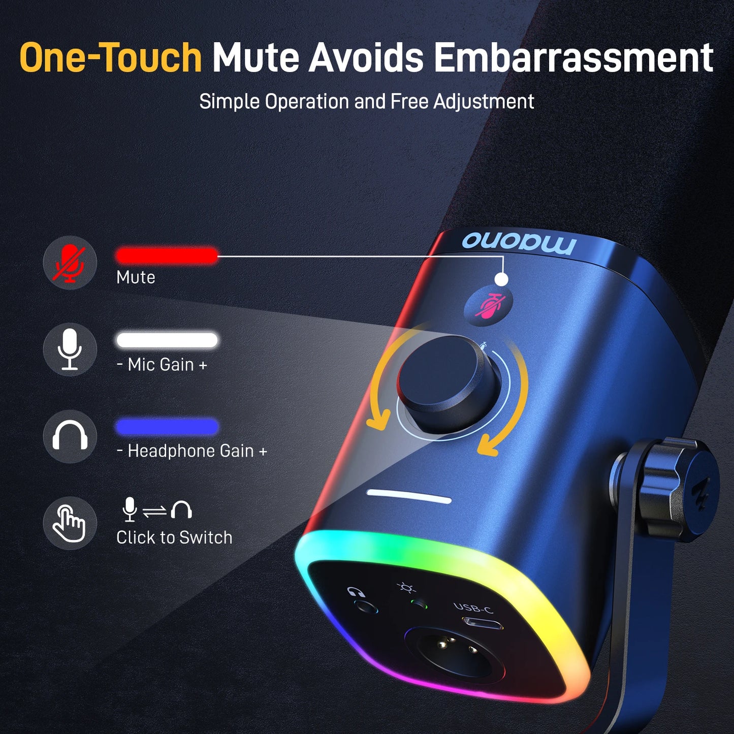 PD100X Dynamic Microphone Software Noise Reduction Included RGB gaming mic Enhances gaming experience Ideal for recording