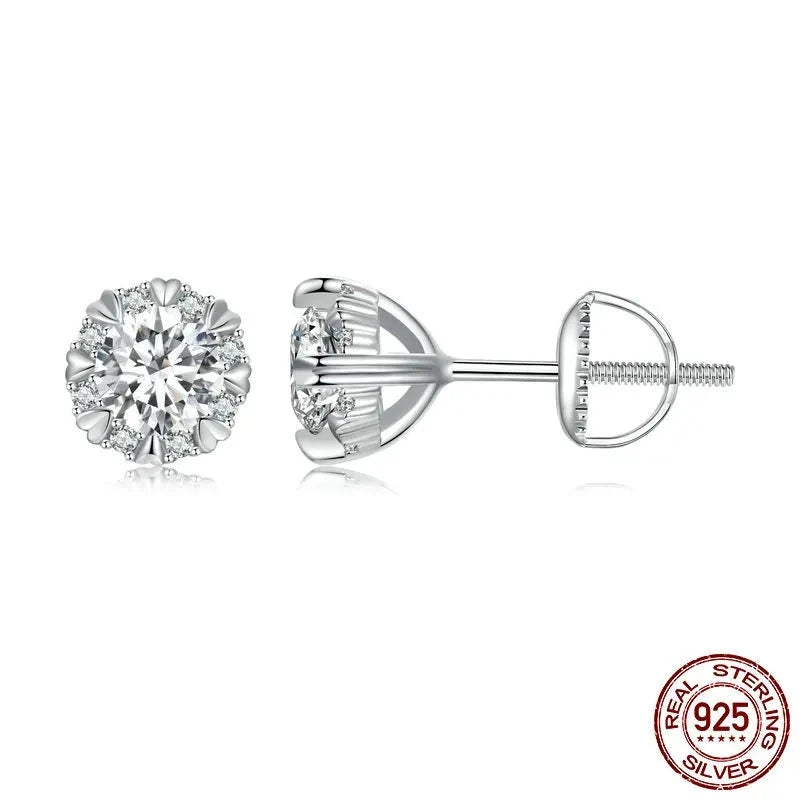 1.0ct D VVS1 Moissanite Herat Paved Stud Earrings For Women 925 Sterling silver Classical Round Diamond