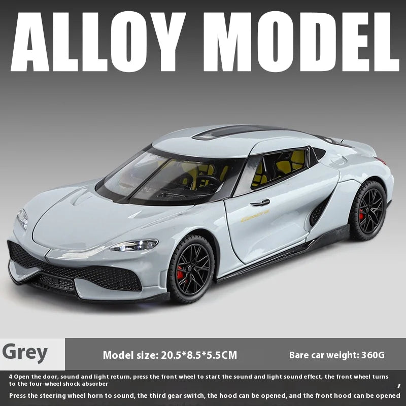 1:24 Gemera GT Sports Car Alloy Diecast Metal Model Sound Light Pull Back Toy Boys Simulation Car Model Ornament Present