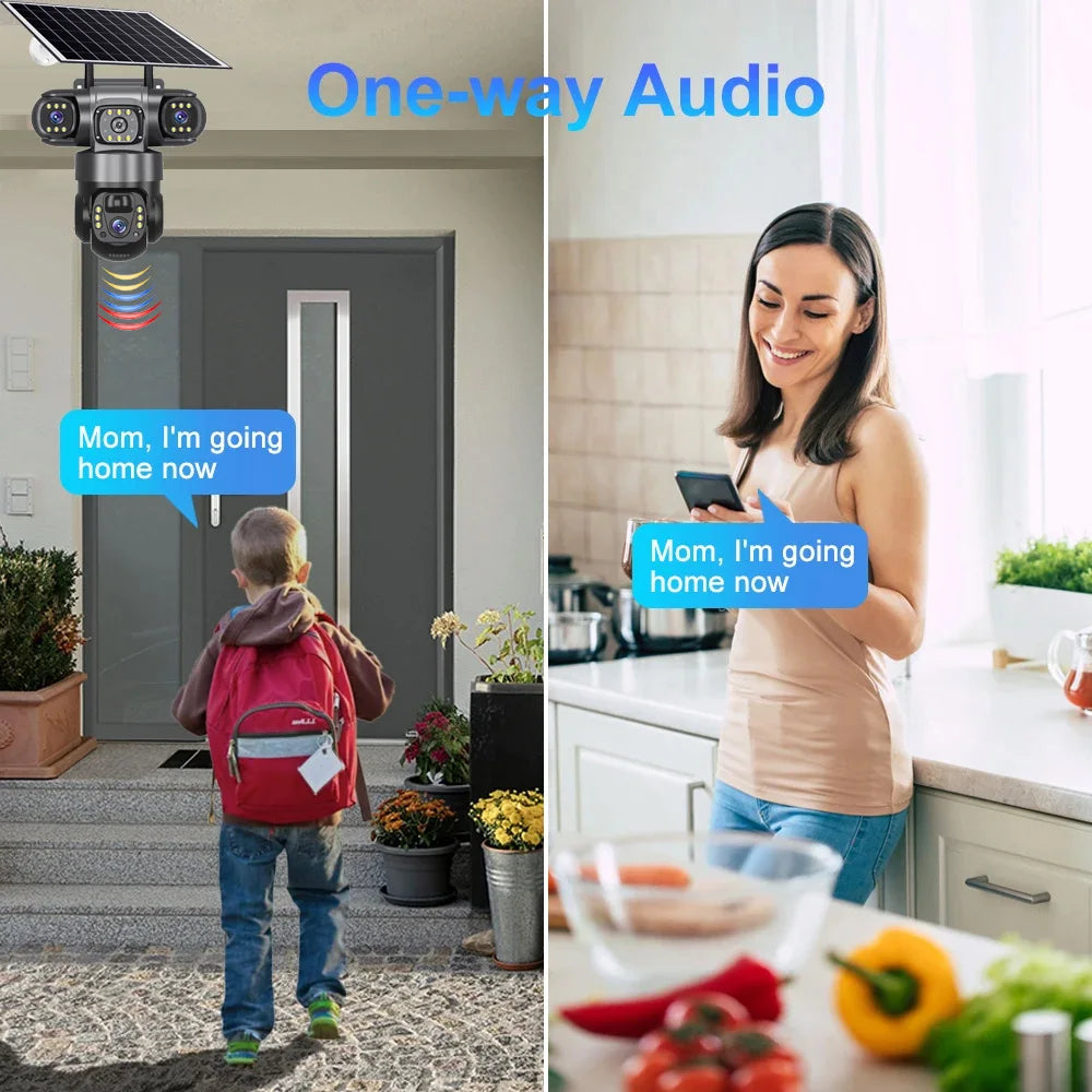 Solar Camera With 4G Sim Outdoor 3 Lens 3 Screen 10X Zoom PIR Human Detect Cam Waterproof Night Vision CCTV Security Protection