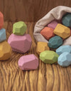 Wood Rainbow Stones Block Colorful Wooden Building Block Rainbow Stacker Balancing Stone Montessori Educational Toy Children