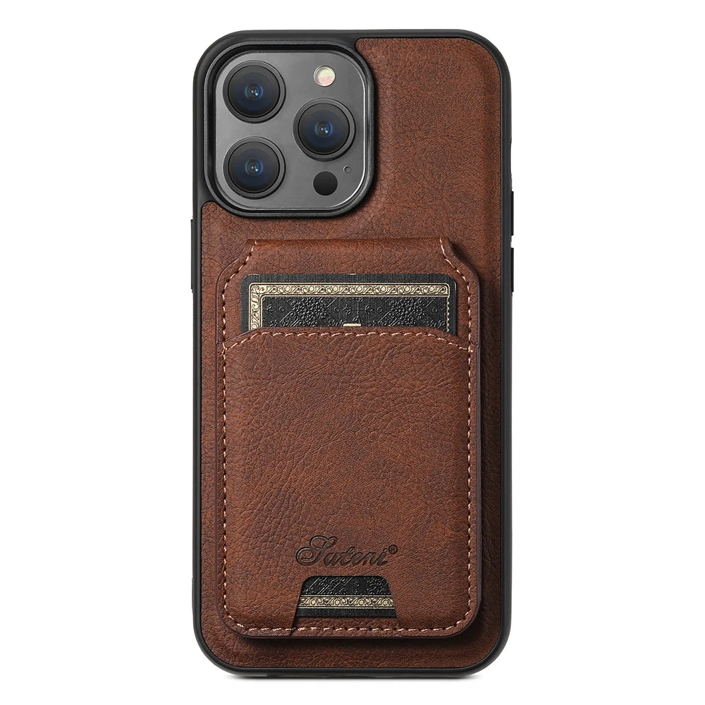 Leather for Magsafe Case for iPhone 16 15 Pro Max 16e 14 Plus 16Plus Bracket  Back Cover with Card Holder