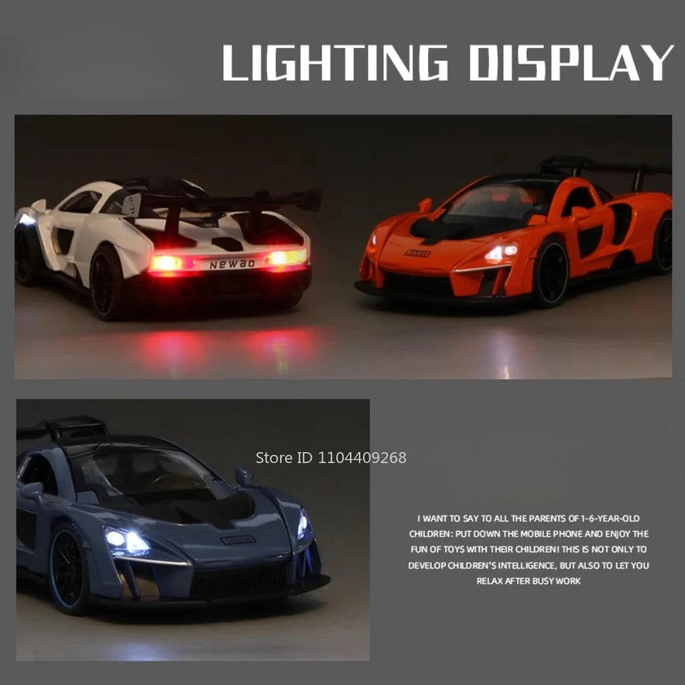 1:32 Scale Senna P1 Alloy Car Model Toy Simulation Sound Light Supercar Diecast Metal Vehicles Collection Birthday Gifts