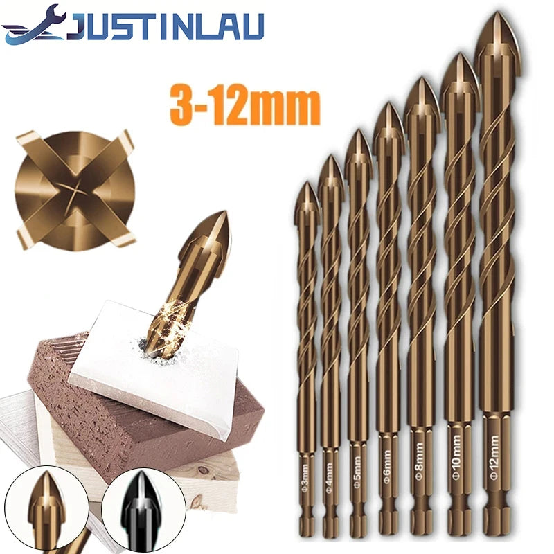 Cross Hex Tile Bits Glass Ceramic Concrete Hole Opener Alloy Triangle Drill Size 3/4/5/6/8/10/12 mm