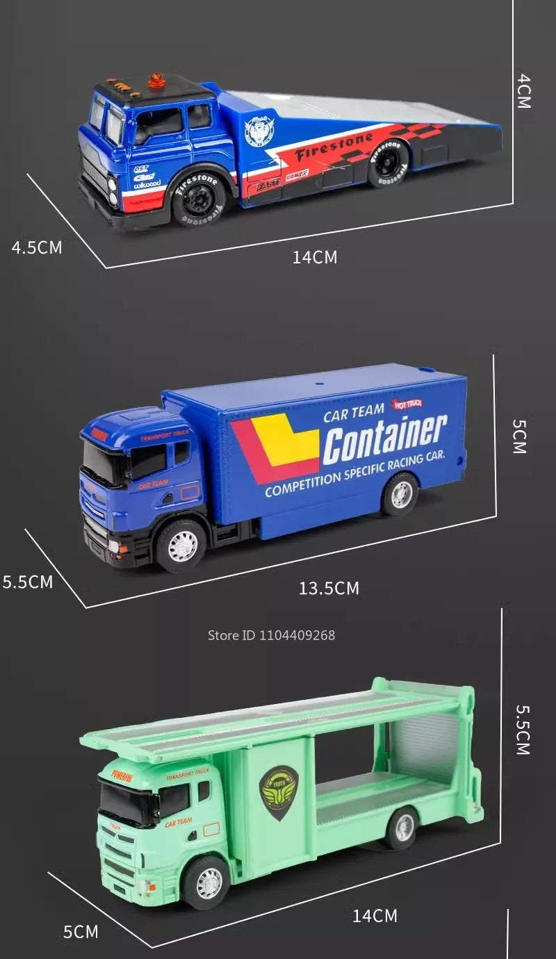 1:64 Scale Container Alloy Trailer Model Toy Car Diecast Metal Movable Joint Pull Back Engineering Vehicles Models Gifts for Boy