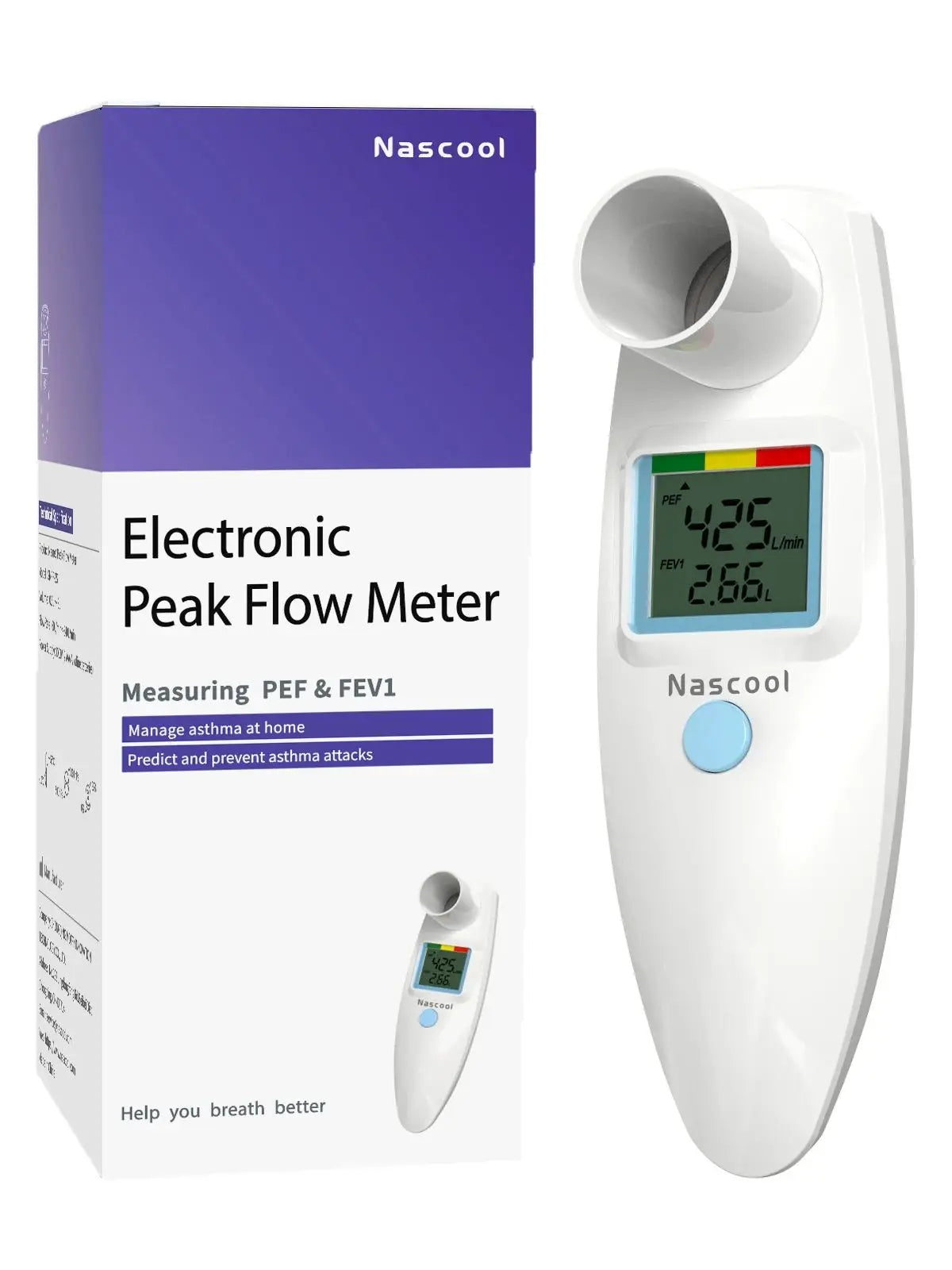 Digital Spirometer Peak Flow Meter for Asthma COPD (PEF) and Forced Expiratory Volume (FEV1) Smart Personal Portable Espirometer