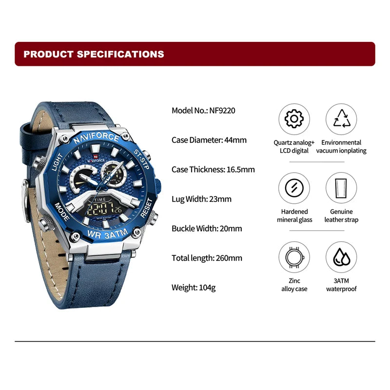 Watches Luxury Quartz Sport Leather Strap Wristwatch Waterproof Luminous Clock Male