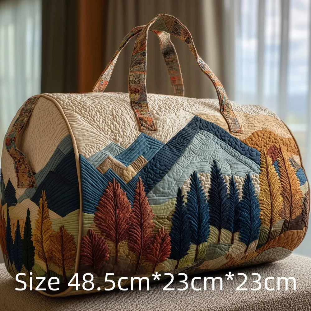 3D Print Quilted Travel Bag Autumn Mountain Forest Cabin Tote Weekender Duffle for Women Men Vintage Nature Landscape Hangbag