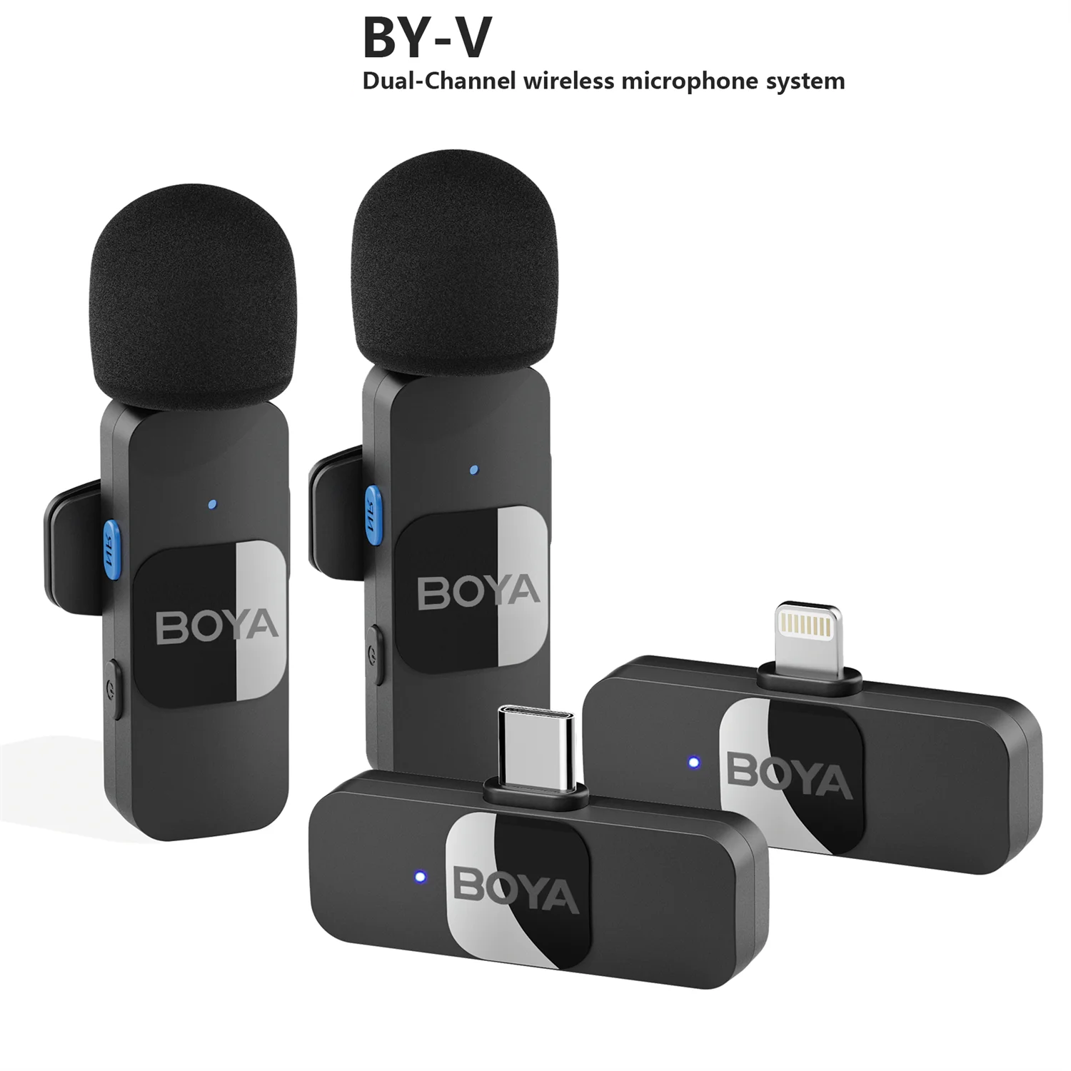 BY-V Wireless Lavalier Microphone for iPhone 15/16 Series Samsung TECNO REDMI Type-c Devices Video Recording Streaming Vlog